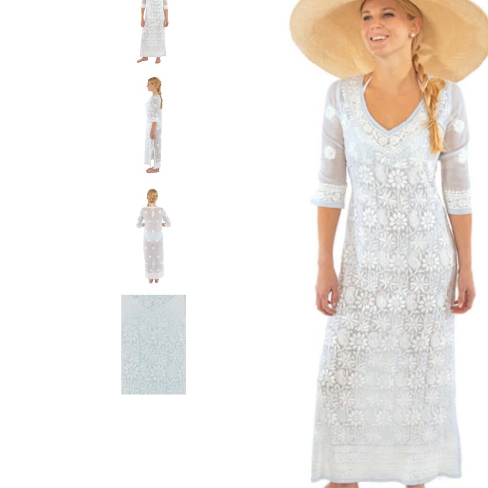 Gretchenen Scott Designs Hand Embroidered Sheer Maxi Dress.